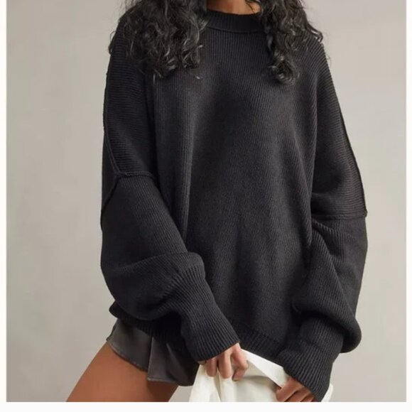 Free People Easy Street Tunic Knit Sweater in Black Size Small Women's - Picture 1 of 6